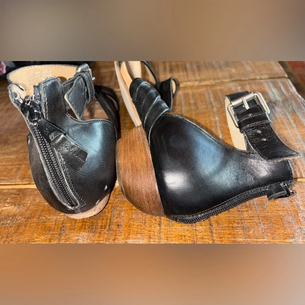 Miz Mooz Cassie Black Bovine Leather Wide Width  Ruche Strap Heeled Sandals EU38 - Picture 7 of 11